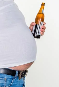 Man with overweight Stockfoto's