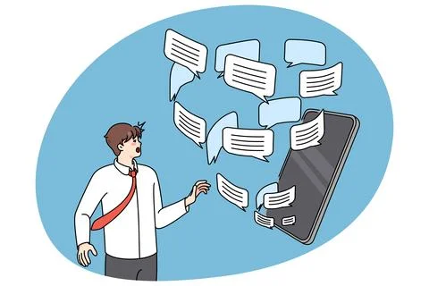 Man overwhelmed with email notification on cellular Stock Illustration