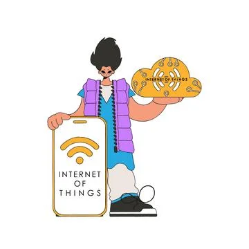 Man owning server to store data on cloud and utilize IoT. Stock Illustration