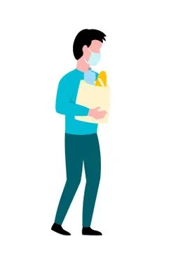 Man with a package with food from a store Stock Illustration