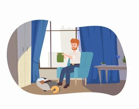 Man packing his clothes in backpack, flat vector illustration isolated on white Stock Illustration