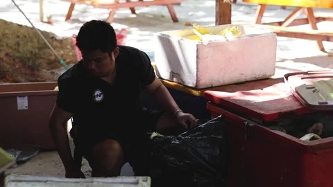 Man Packing Items in Containers Stock Footage 292217866