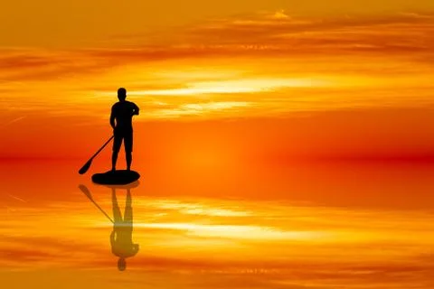 Man on paddle at sunset Stock Illustration