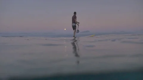 Man On Paddleboard At Sunset Stock Footage 79733905
