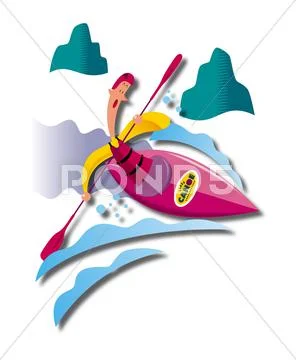 Man paddling a canoe Stock Illustration