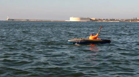 Man paddling a kayak Stock-Footage 44497462