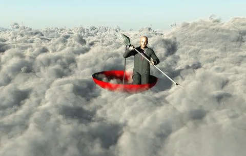 Man paddling through clouds Stock Illustration