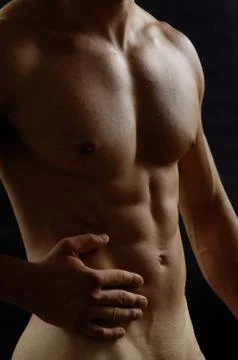 Man with pain in the appendix Stock Photos