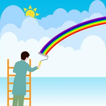 Man painting a rainbow Stock Illustration