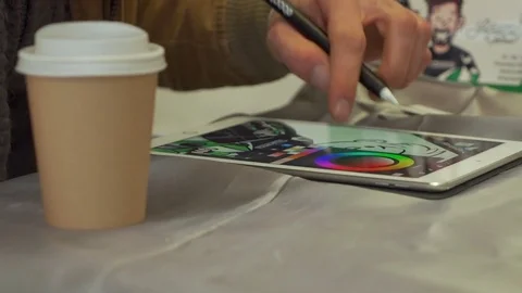 Man Painting with Tablet Video stock 83102270