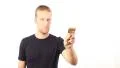 Man painting a virtual statistic chart on glass (mimic simulation) HD Footage