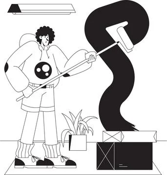 Man painting a wall using a roller illustration Stockillustratie