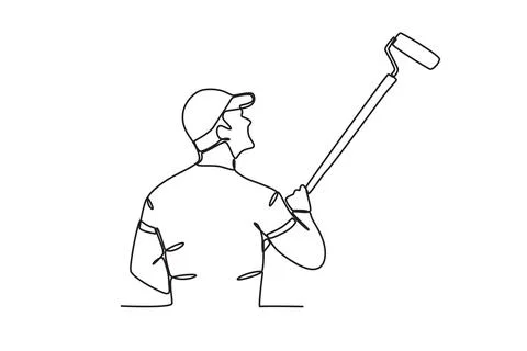 A man paints the top of the wall Ilustración de archivo