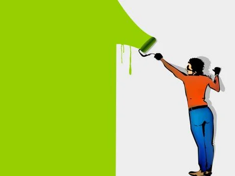 Man paints the wall by roller Stock Illustration