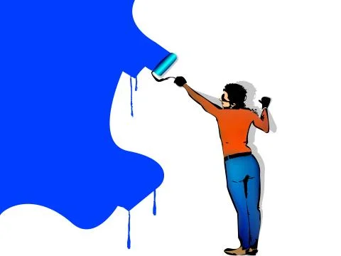 Man paints the wall by roller Stock Illustration