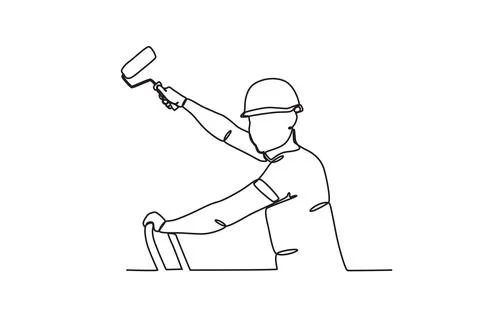 A man paints a wall while holding on Ilustración de archivo