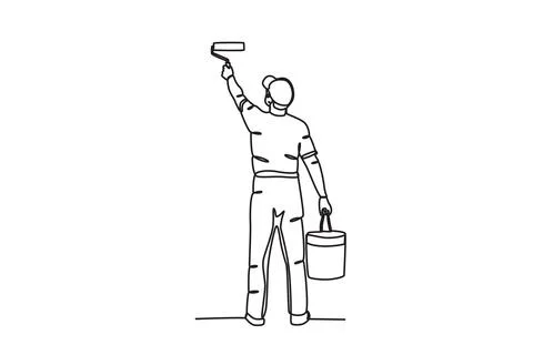 A man paints while holding a paint bucket Ilustración de archivo