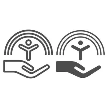 Man in palm under rainbow line and solid icon, life without addiction concept Stock Illustration