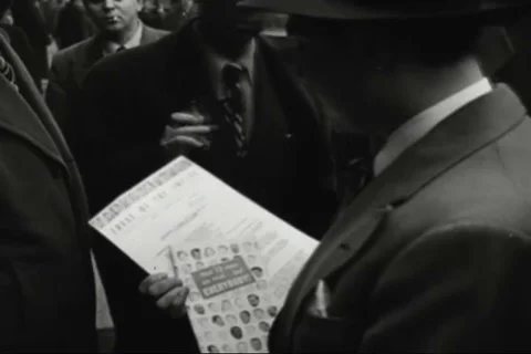 Man with pamphlets, pickets in front of courthouse - 1950 Video stock 93005287