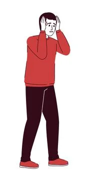 Man with panic attack flat color linear vector character 库存插图