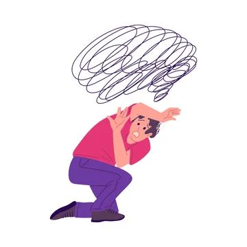 Man in panic attack trying to hide from the threat, flat vector isolated. 库存插图