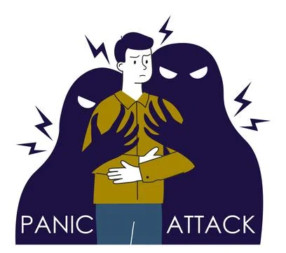 Man with panic attack. Young guy near two shadows. Anxiety and stress. Mental 库存插图