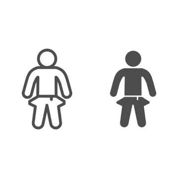 Man in pants with empty pockets line and solid icon, bankruptcy concept Stock Illustration