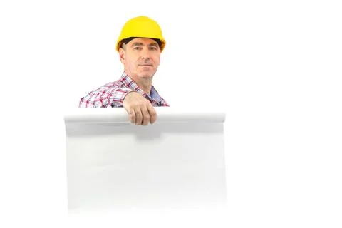 A man  with a paper.  builder, designer keeps a sheet Stock Photos