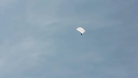 A man parachutes down to the ground. Parachute flight Video stock 90312099