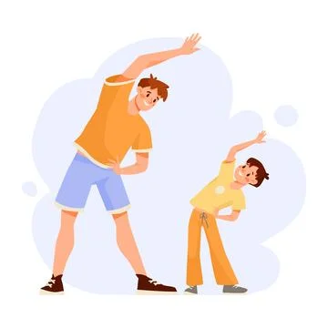 Man Parent with His Son Doing Sport and Physical Exercise Vector Illustration Stock Illustration