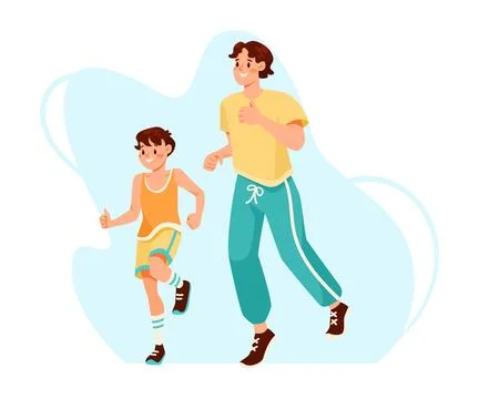Man Parent with His Son Jogging Doing Sport and Physical Exercise Vector Ilustración de archivo