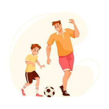 Man Parent with His Son Playing Football Doing Sport and Physical Exercise Ilustración de archivo