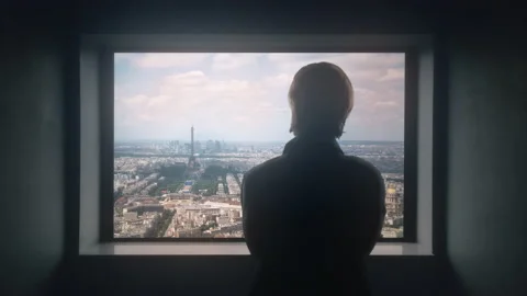Man Paris Eiffel Tower Window View House Interior Zoom In Stock Footage 211735714