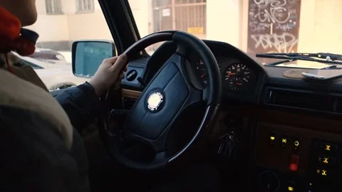 Man Park, hands and steering wheel closeup Stock Footage 69797624