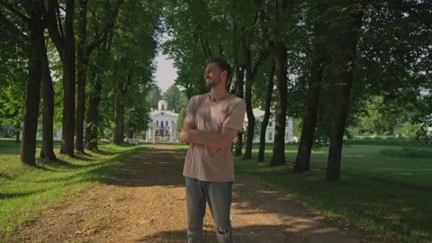 A man in the park. A happy boy Stock Footage 157405023
