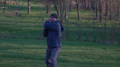 The Man in the Park, Practicing Karate,doing Kata of Karate Are Very Stock Footage 74692891