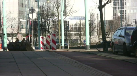 Man parks his bicycle Stock Footage 123371