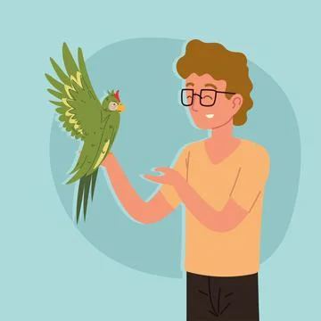 Man with a parrot Illustrazione stock