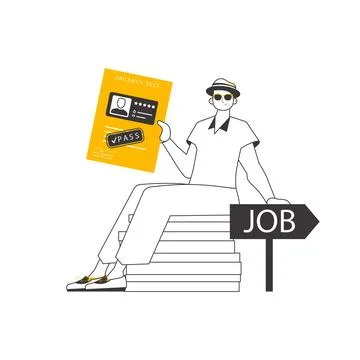 The man passed the job test. Linear trendy style. Isolated. Vector illustra.. Stock Illustration
