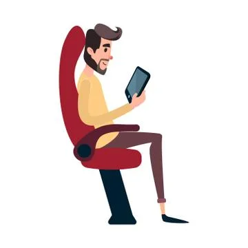 A man is a passenger on a bus or plane. A young man sits in the airplane's chair Stockillustratie