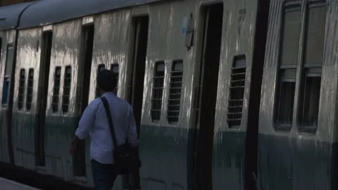 The man passengers board the train Video stock 146205349