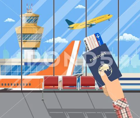 Man with passport and boarding pass Stock Illustration