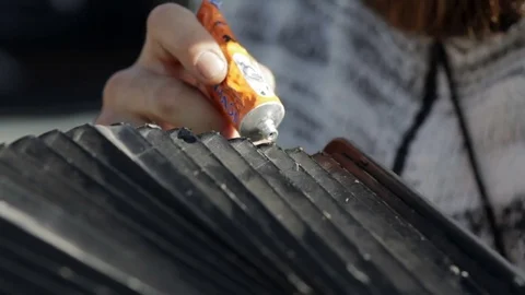 Man pasted retro camera close-up Stock Footage 71825193