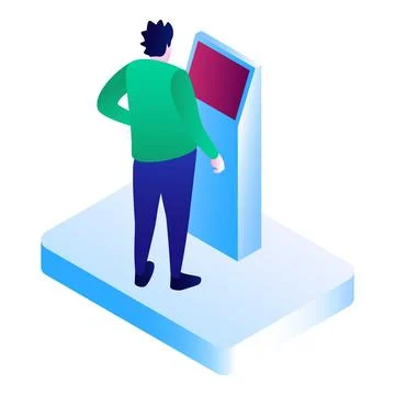 Man at pay machine icon, isometric style Illustrazione stock