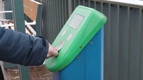 Man paying contactless with electronic ticket for transport in suburban train Stock Footage 150813108