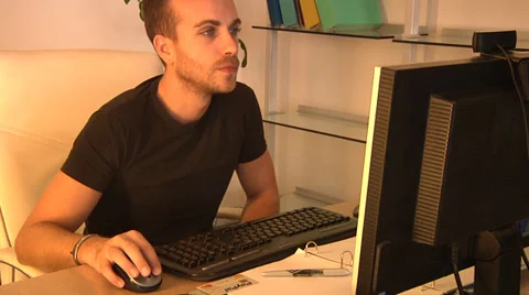 Man on PC with webcam. Stock Footage 31606145