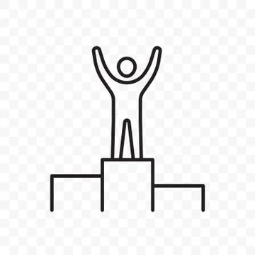 Man on pedestal hands raised vector line icon Illustrazione stock