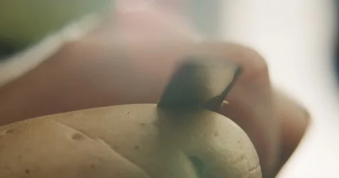 Man is peeling potato with sharp knife. 4K Slow Motion Stock Footage 117291200