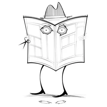 Man peeps through cut out holes in newspapers Stock Illustration