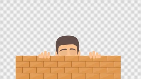 Man peering out from behind a wall. Animation of a human head view. Cartoon Stock Footage 312662301